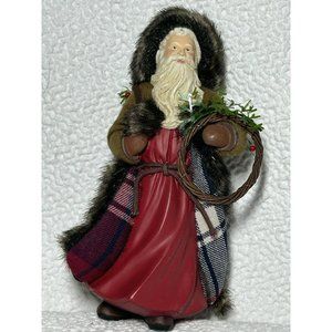 2014 Hallmark Cards Inc. Santa Claus w/plaid Coat w/Faux Fur Lining & Wreath EUC